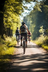 full-shot-friends-bicycles-outdoors